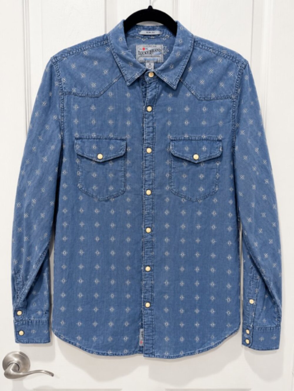 Lucky Brand Women’s S Indigo Western Shirt Slim Fit Boho Denim Chambray